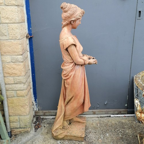 84 - Large terracotta figure of female figure holding flowers by M . I . T. A . L terrecotte Impruneta It... 