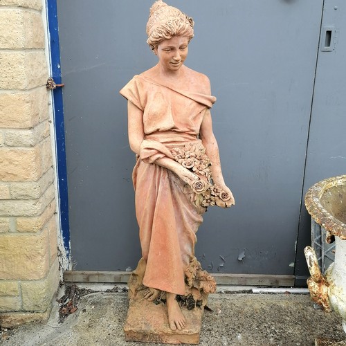 84 - Large terracotta figure of female figure holding flowers by M . I . T. A . L terrecotte Impruneta It... 