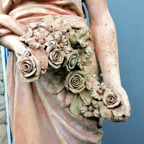 84 - Large terracotta figure of female figure holding flowers by M . I . T. A . L terrecotte Impruneta It... 