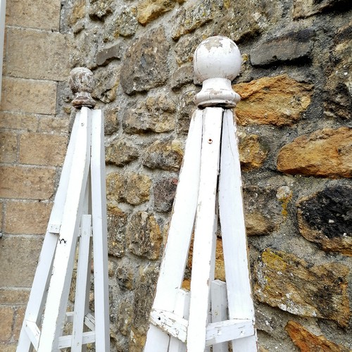 89 - Pair of white painted wooden obelisks A/F - 180cm high