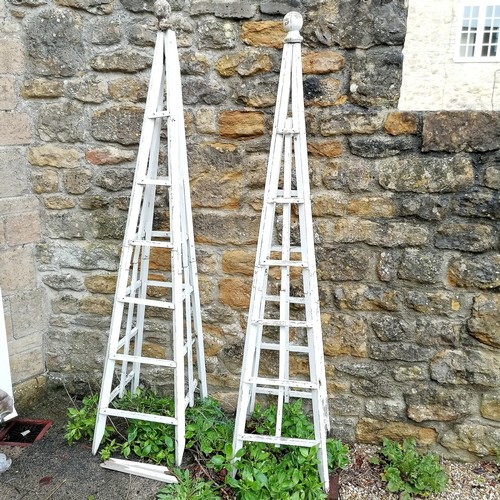 89 - Pair of white painted wooden obelisks A/F - 180cm high