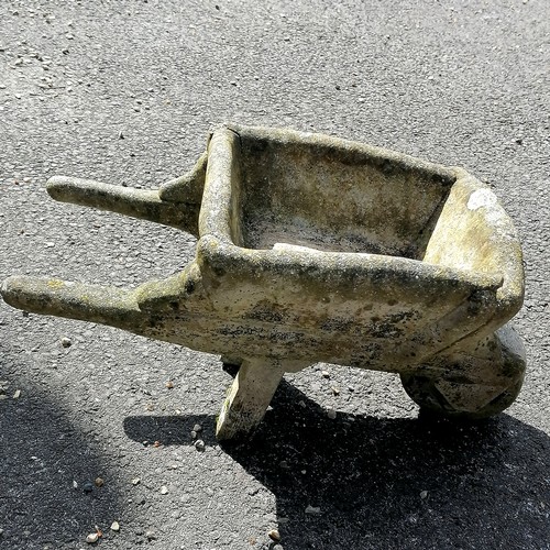 90 - Concrete wheelbarrow planter T/W 2 square planters and green circular planter