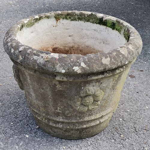 94 - Large circular concrete planters with rose details 48cm high x 60cm diameter