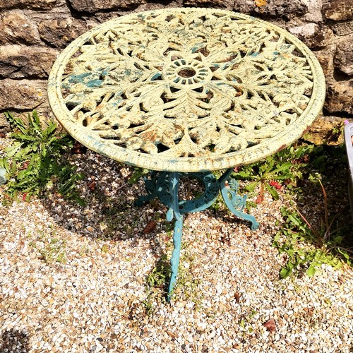 96 - Cast iron green painted small round garden table - 66cm high x 63cm diameter