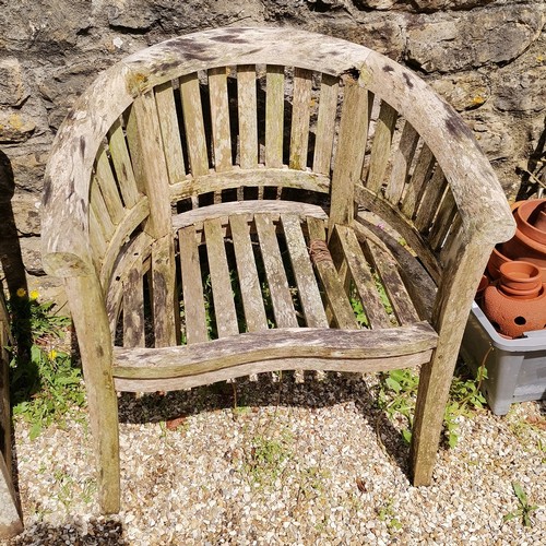 107 - Lutyens teak garden bench and 2 chairs with good patination all have obvious damage - bench is L166c... 