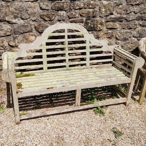 107 - Lutyens teak garden bench and 2 chairs with good patination all have obvious damage - bench is L166c... 