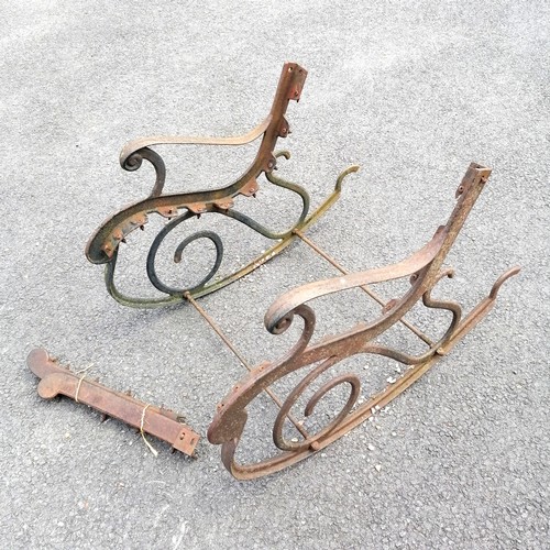 109 - Cast iron rocking chair frame including pair of chair back extenders 92cm deep x 64cm wide