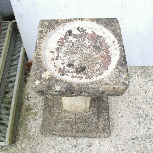 112 - Pedestal 2 part bird bath with a square base 33cm x 33cm x 49cm high