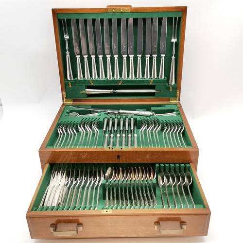 992 - Roberts & Belk silver plated 12 place canteen of cutlery in a original Art Deco walnut detailed cant... 