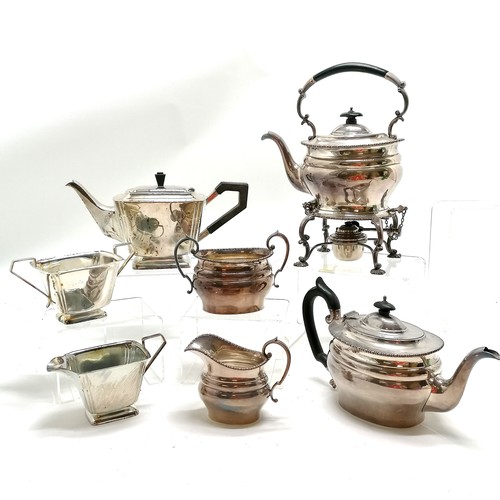 993 - 4 piece silver plated teaset with spirit kettle on stand (32cm high) retailed by Page Keen & Page (P... 