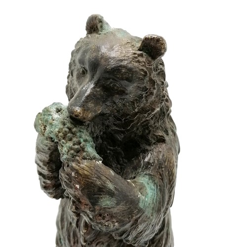 119 - Bronze cast standing bear figure on wooden base - 31cm total height ~ has some verdigris