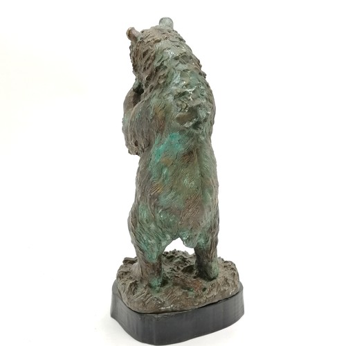 119 - Bronze cast standing bear figure on wooden base - 31cm total height ~ has some verdigris