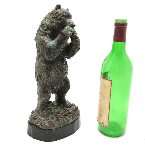 119 - Bronze cast standing bear figure on wooden base - 31cm total height ~ has some verdigris