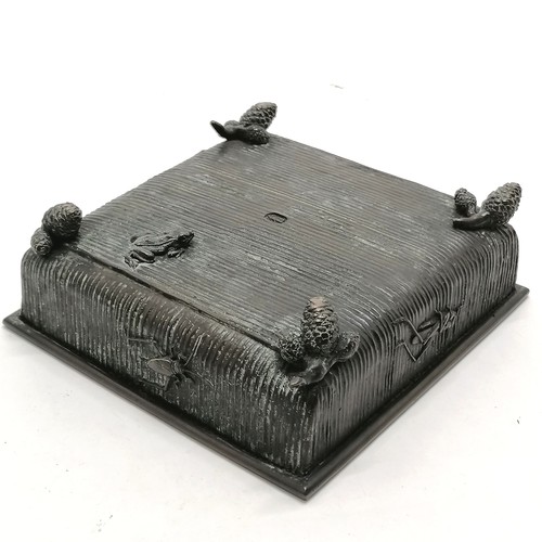 140 - Oriental antique bronze bonsai dish / planter with insect detail (inc spider) terminating on 4 pine ... 