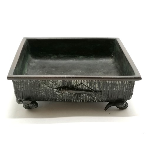 140 - Oriental antique bronze bonsai dish / planter with insect detail (inc spider) terminating on 4 pine ... 