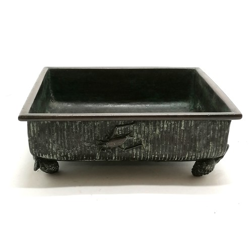 140 - Oriental antique bronze bonsai dish / planter with insect detail (inc spider) terminating on 4 pine ... 