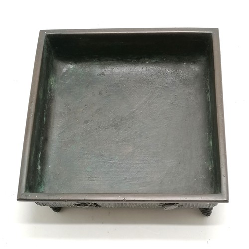 140 - Oriental antique bronze bonsai dish / planter with insect detail (inc spider) terminating on 4 pine ... 