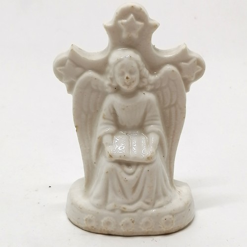 143 - Chinese antique (18th century) blanc de chine Christian angel & cross figure - 8cm high ~ chip to re... 