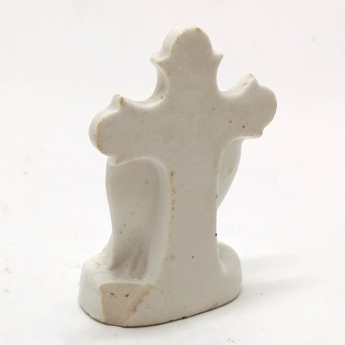 143 - Chinese antique (18th century) blanc de chine Christian angel & cross figure - 8cm high ~ chip to re... 