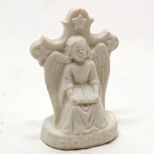 143 - Chinese antique (18th century) blanc de chine Christian angel & cross figure - 8cm high ~ chip to re... 