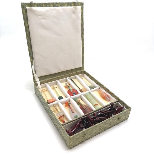 149 - Boxed set of 10 x hardstone musical instruments with stands - box 24cm x 28cm with no obvious damage