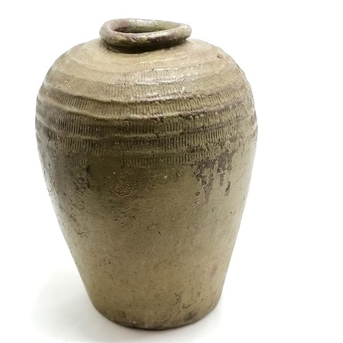 155 - Antique Chinese stoneware vessel / jar with incised decoration to top - 46cm high ~ has crack to mai... 