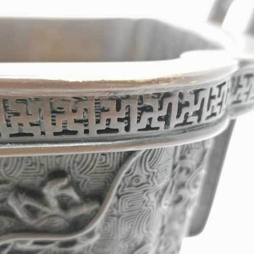 163 - Oriental good quality antique Japanese jardiniere with 5 toed dragon detail, zoomorphic feet, fine f... 