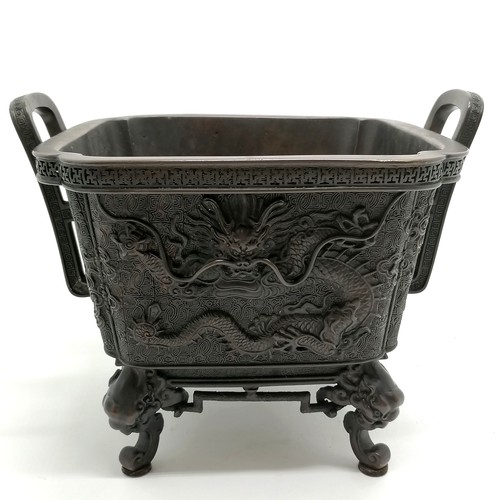 163 - Oriental good quality antique Japanese jardiniere with 5 toed dragon detail, zoomorphic feet, fine f... 