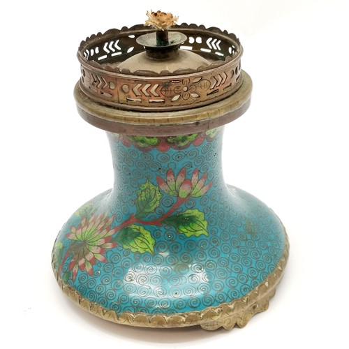 165 - Antique cloisonné lampbase ( missing it's funnel) 12cm high, soapstone carving, Asian ceramic duck e... 