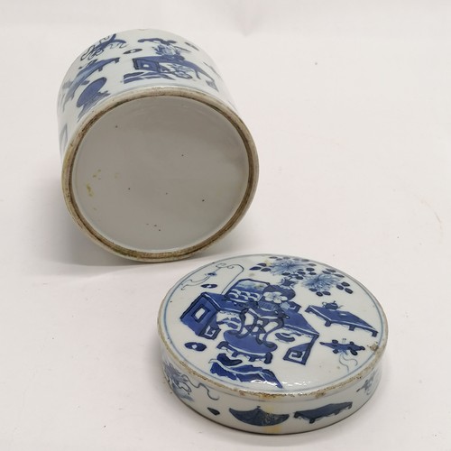 166 - 1 Owner collection of 22 x antique Chinese blue & white vessels inc brushpots, tea cannisters with w... 