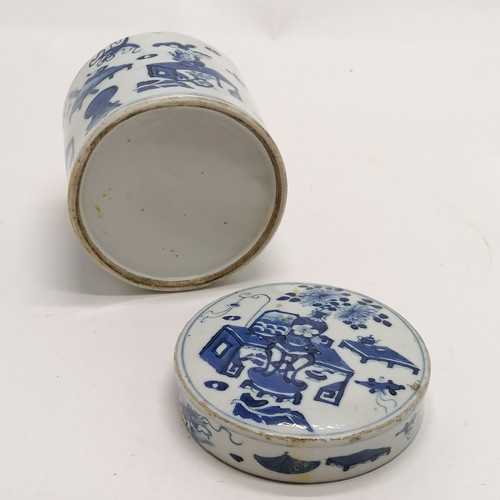 166 - 1 Owner collection of 22 x antique Chinese blue & white vessels inc brushpots, tea cannisters with w... 