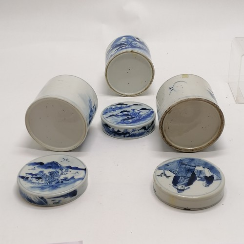 166 - 1 Owner collection of 22 x antique Chinese blue & white vessels inc brushpots, tea cannisters with w... 