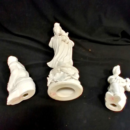 167 - 3 x Oriental Chinese blanc de chine figures - tallest 31cm & all slight a/f