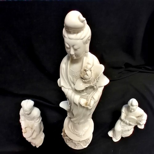 167 - 3 x Oriental Chinese blanc de chine figures - tallest 31cm & all slight a/f