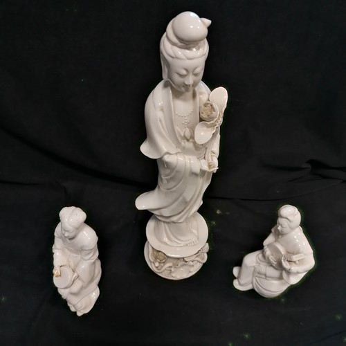 167 - 3 x Oriental Chinese blanc de chine figures - tallest 31cm & all slight a/f