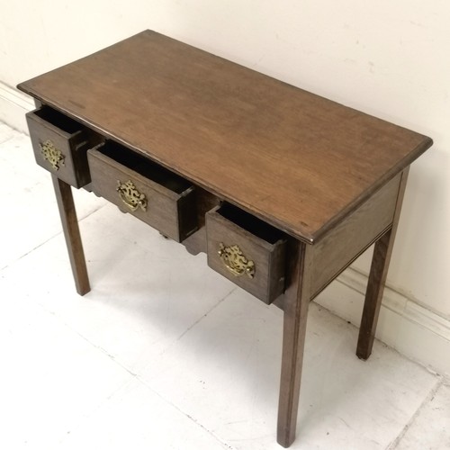 180 - Antique oak low boy with 3 drawers & 1 handle a/f - slight losses to 1 back leg - L85cm x D42cm H69c... 