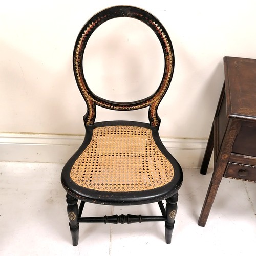 187 - Mahogany Edwardian piano stool with hinged seat/box, ebonised Victorian chair, oak sewing table with... 