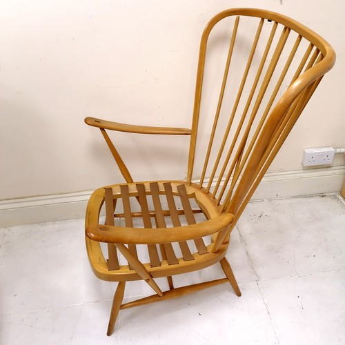 190 - Pair of Mid Century Ercol? armchairs with green upholstered detachable seat and back & webbed seats ... 