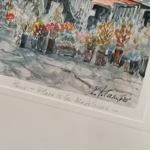 218 - 3 x framed signed watercolour of Paris : Place de la Madeleine, pen and ink sketch signed GAD (frame... 