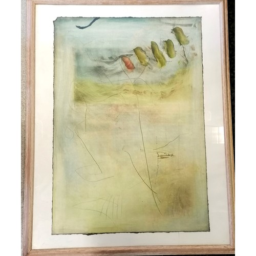 220 - Terry Duffy (b.1948) large framed oil on paper 'Balance Remains' - frame 99cm x 124cm with label ver... 