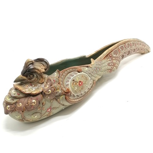 240 - Wilhelm Schiller & Sohn antique majolica stylised bird jardiniere - 60cm long - i small chip to ruff... 