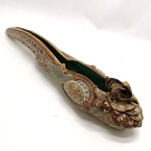 240 - Wilhelm Schiller & Sohn antique majolica stylised bird jardiniere - 60cm long - i small chip to ruff... 