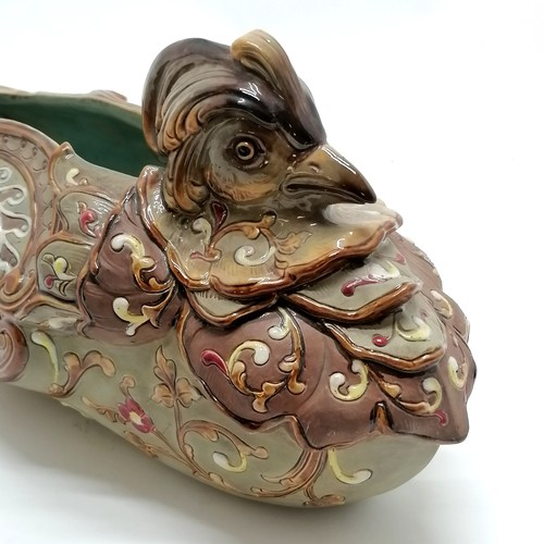 240 - Wilhelm Schiller & Sohn antique majolica stylised bird jardiniere - 60cm long - i small chip to ruff... 