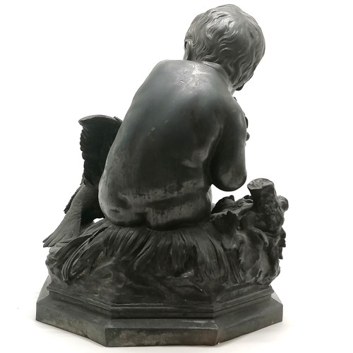 244 - Antonio Giovanni Lanzirotti (1839-1921) antique large bronze of a boy with a parrot fighting over gr... 