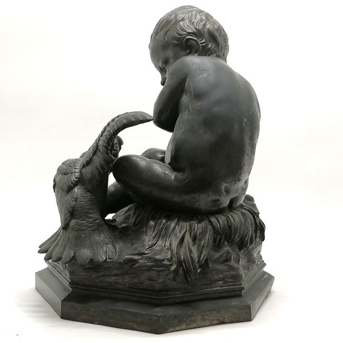 244 - Antonio Giovanni Lanzirotti (1839-1921) antique large bronze of a boy with a parrot fighting over gr... 