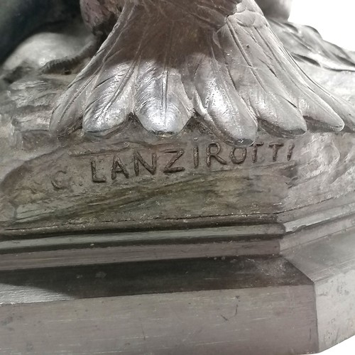 244 - Antonio Giovanni Lanzirotti (1839-1921) antique large bronze of a boy with a parrot fighting over gr... 