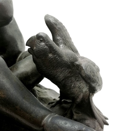 244 - Antonio Giovanni Lanzirotti (1839-1921) antique large bronze of a boy with a parrot fighting over gr... 