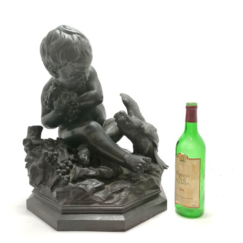 244 - Antonio Giovanni Lanzirotti (1839-1921) antique large bronze of a boy with a parrot fighting over gr... 