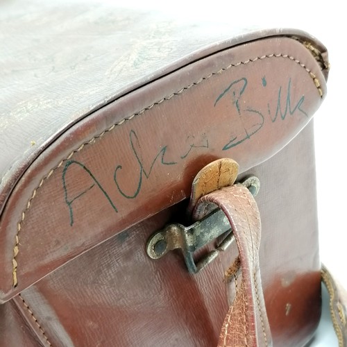 250 - Vintage leather camera case with multiple celebrity signatures inc hand signed Acker Bilk - 19cm x 2... 