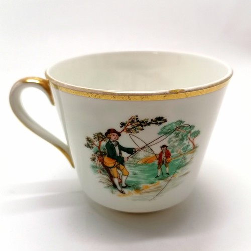 270 - Hammersley & Co fishing themed breakfast cup & saucer (19.5cm diameter) - slight rubbing to gilding ... 